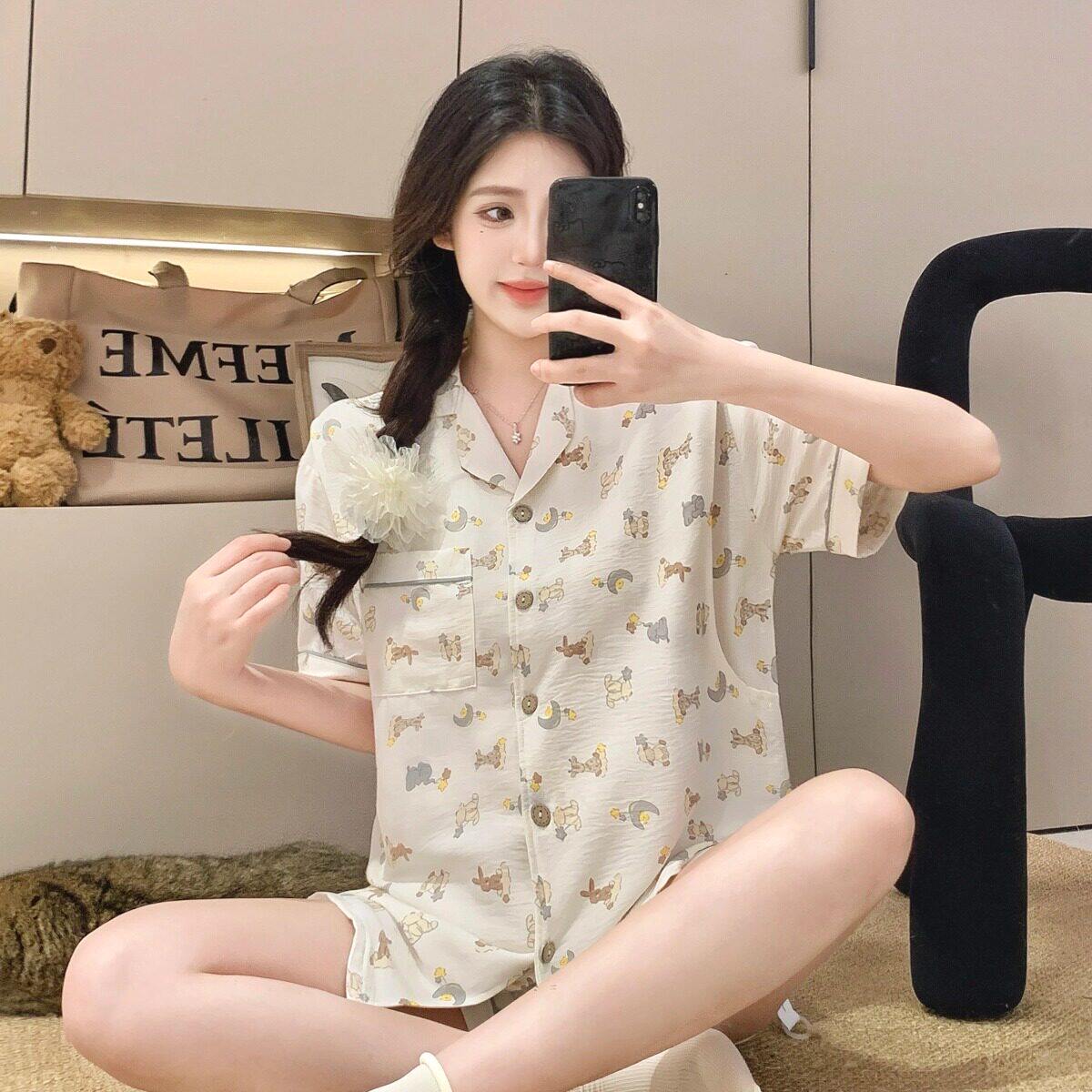 月子服夏季短袖孕妇睡衣冰丝棉产后哺乳两件套薄款夏装喂奶期家居