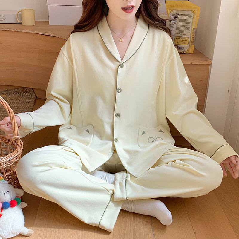 月子服产前产后孕妇睡衣女秋冬季纯棉全棉吸汗春天开衫喂奶哺乳装