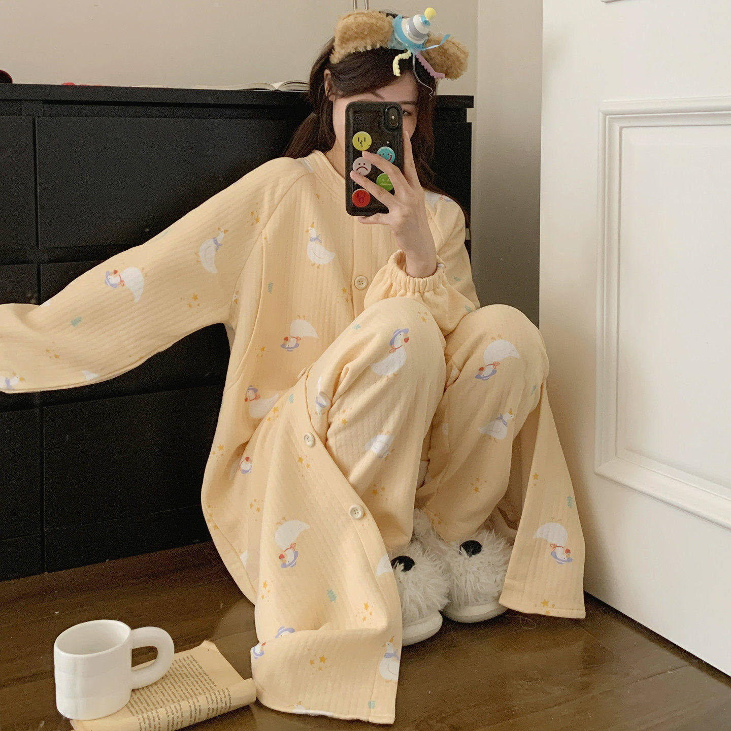 空气棉待产进产房哺乳期月子睡衣秋冬产检裙长款孕妇睡裙裤两件套