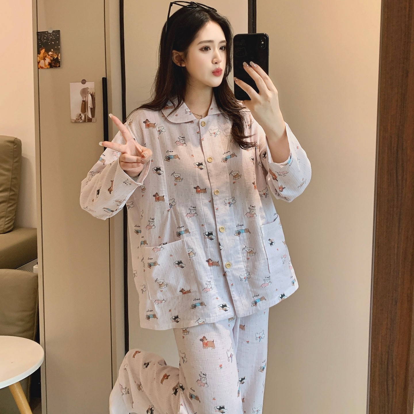 开衫月子服纯棉拉链哺乳口春秋季套装孕妇睡衣女待产妇夏薄款甜美