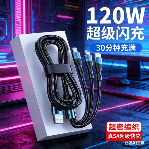 120W超级快充一拖三数据线
