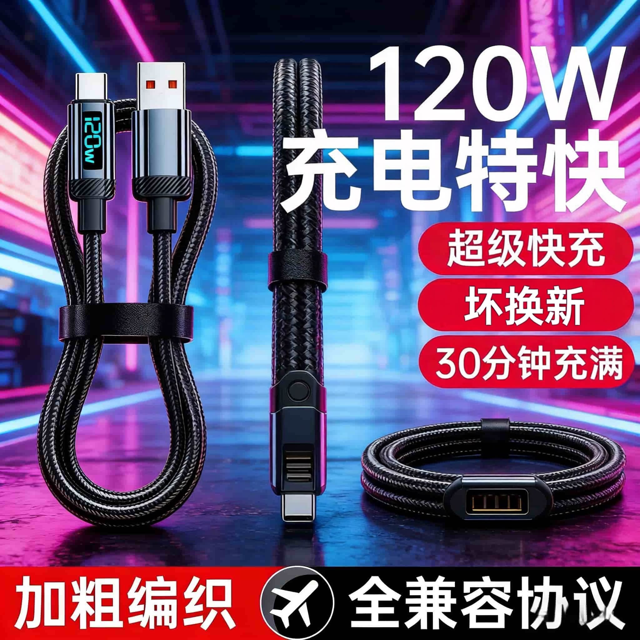 120W充电线Type-C快充图片