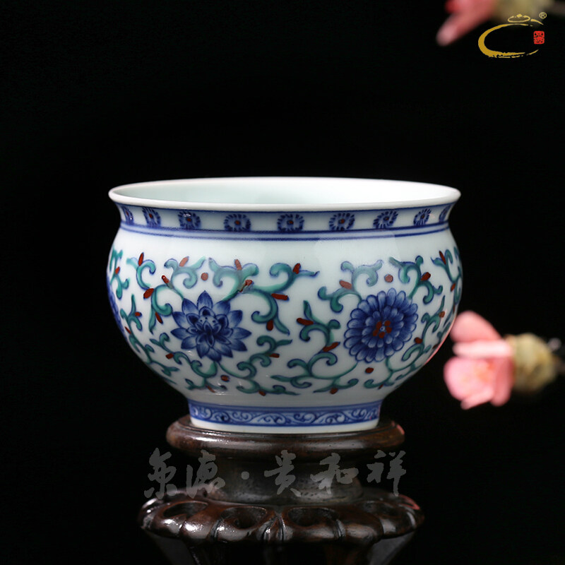 贵和祥老款纯手工斗彩缠枝杯景德镇陶瓷功夫茶具茶杯品茗主人杯