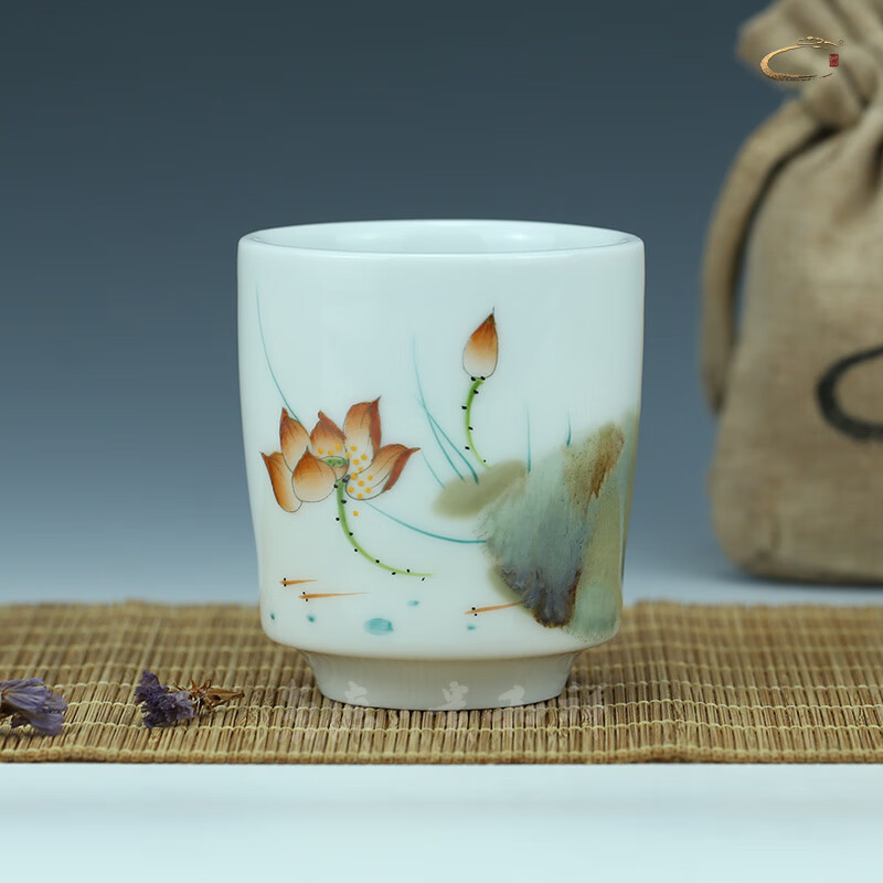京德贵和祥窑变玉荷高杯2#有悟景德镇陶瓷手绘功夫茶杯主人杯专用