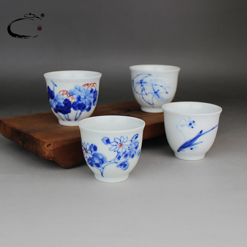 京德贵和祥老贵和祥青花兰花小株杯景德镇手绘陶瓷功夫茶具品茗杯