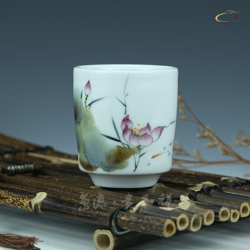 京德贵和祥窑变粉荷高杯4#幽怀景德镇陶瓷手绘功夫茶杯主人杯专用