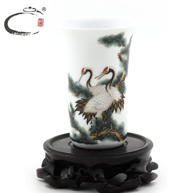 京德贵和祥粉彩松鹤长寿杯景德镇手工陶瓷大品茗杯功夫茶具主人杯