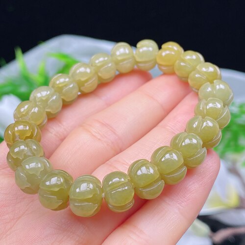 天然缅甸A货翡翠冰黄翡精美莲花珠手串