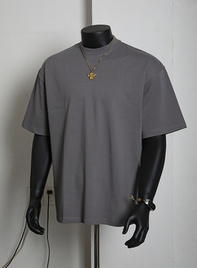 boxy夏季短宽小领口cleanfit重磅280克宽松休闲圆领纯棉男短袖t恤