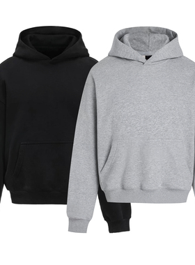 Boxy高克重基础卫衣抗皱美式纯色帽衫cleanfit短宽版型Hoodie连帽