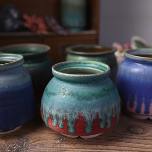 【上新】陶瓷手工花盆多肉盆创意个性陶罐复古细闪老桩盆景德镇