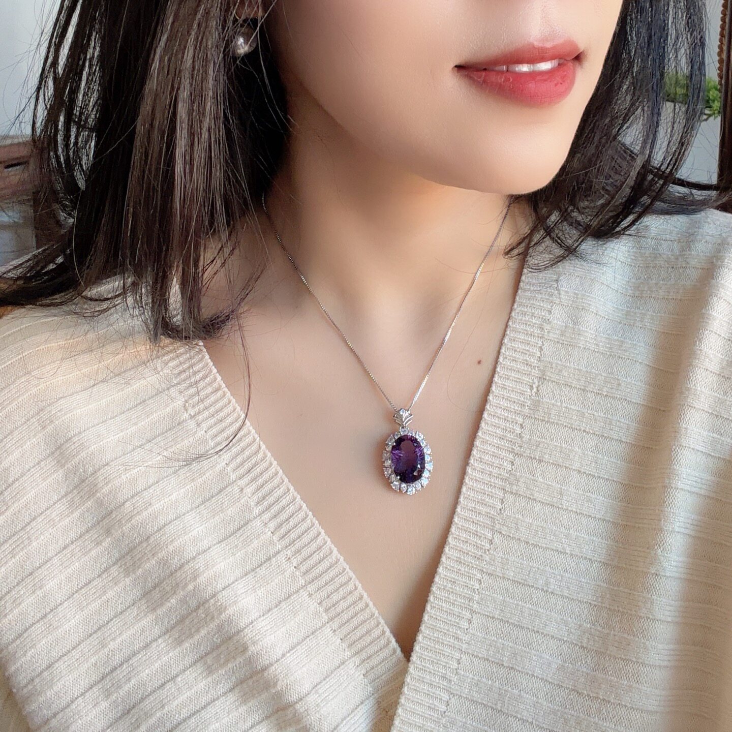 乌拉圭天然紫水晶S925纯银吊颈饰