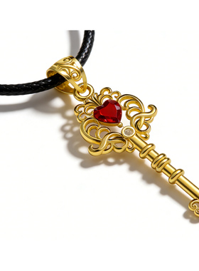 爱心钥匙吊坠 美少女战士魔法权杖 女款红宝石挂坠 520 礼物