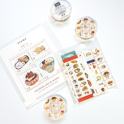美食日常记录手帐便签胶带组合