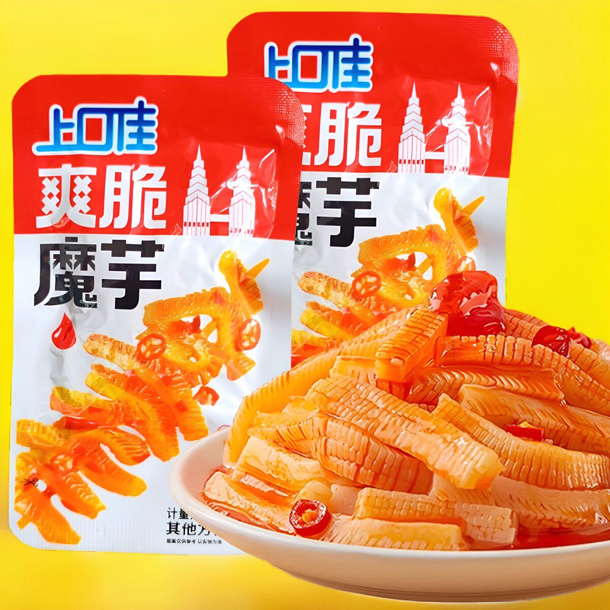 上口佳魔芋爽香辣味大片火锅味香辣魔芋辣条素肉麻辣下饭菜速食