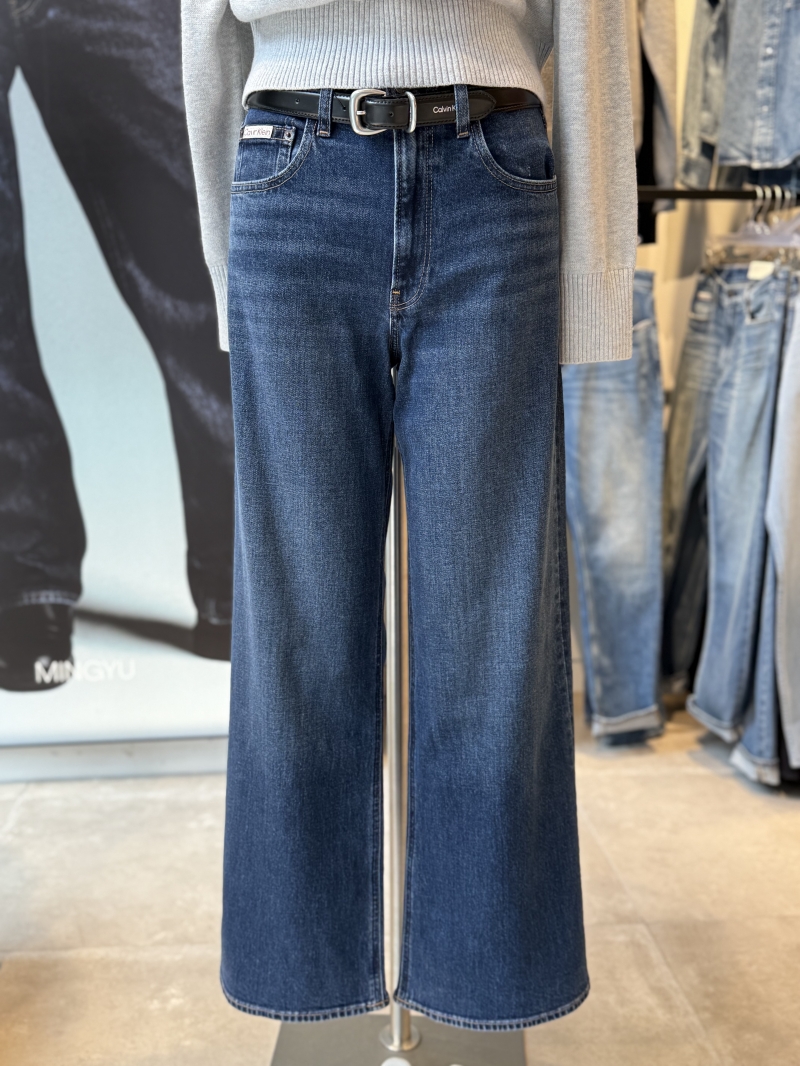 CK JEANS韩国专柜直邮女高腰阔腿简约宽松休闲百搭牛仔裤47B936G