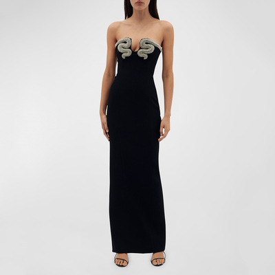 黑色欧美性感抹胸露背无袖中长款烫钻绷带裙修身显瘦连衣裙晚礼服