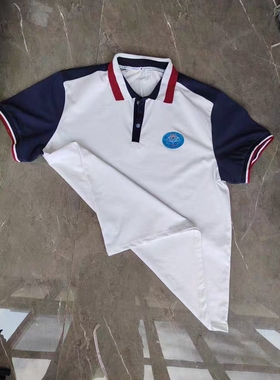 夏季白色拼接红色短袖藏青色运动休闲上衣学生校服T恤