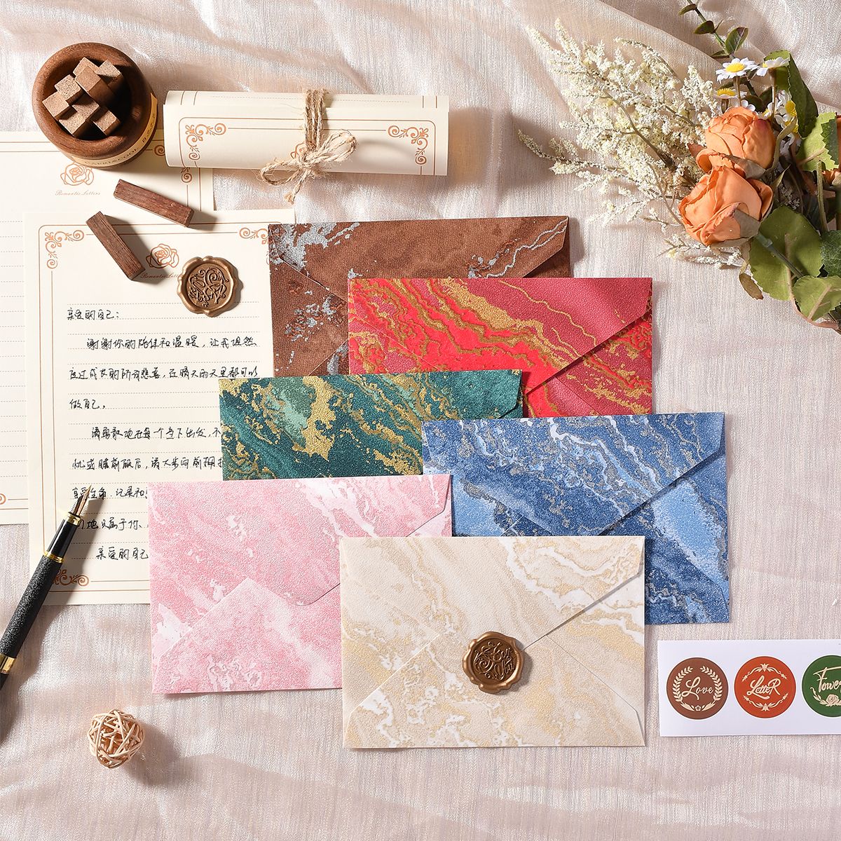 鎏金浮雕信封信纸套装复古高级