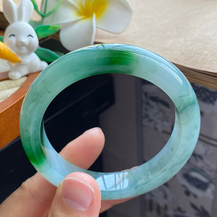 青葱深邃 3.16批587号56.3 深翠色飘花镯 12.9