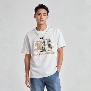秋冬轻奢美式休闲风2025新款重磅字母亮片短袖T恤男圆领上衣潮牌