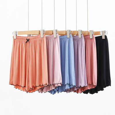 夏季新款莫代尔宽松短裤甜美蝴蝶结飞边阔腿裤大码宽松简约家居裤