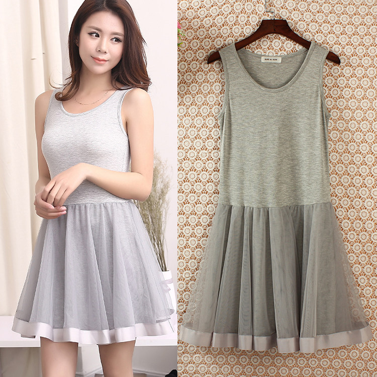 春夏韩版网纱蕾丝连衣裙宽松显瘦蓬蓬吊带裙内搭背心裙打底裙