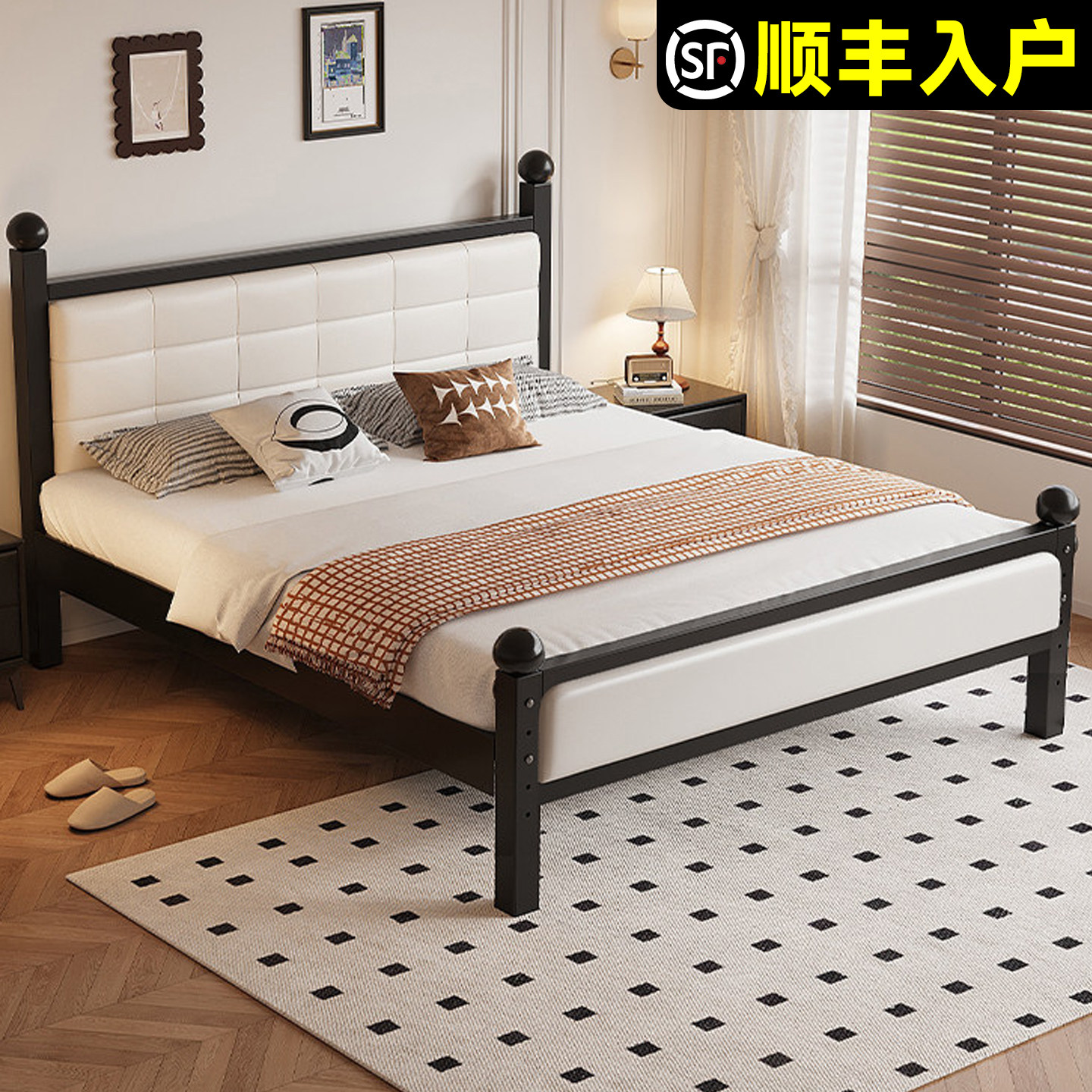 铁艺床双人床家用卧室不锈钢加厚加固出租房用单人宿舍铁床铁架床