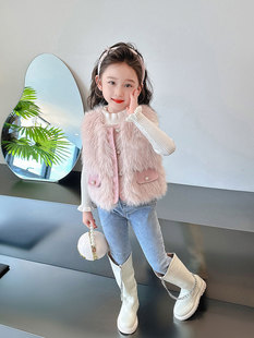 女童装2025秋冬韩版马甲网红加厚仿兔毛皮草外套儿童洋气时尚上衣