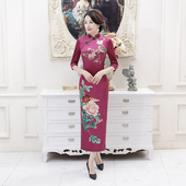 T0042秋冬丝绒旗袍长款 高开叉中国风复古修身 日常宴会演出服