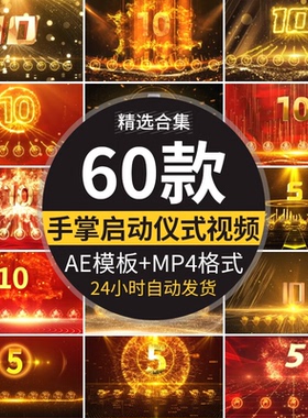 手掌启动仪式10秒十秒倒数蓝色科技红色金色AE模板视频素材