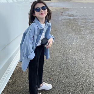 儿童牛仔衬衫2025春秋新款女童衬衫洋气薄款中长款女大童衬衫外套