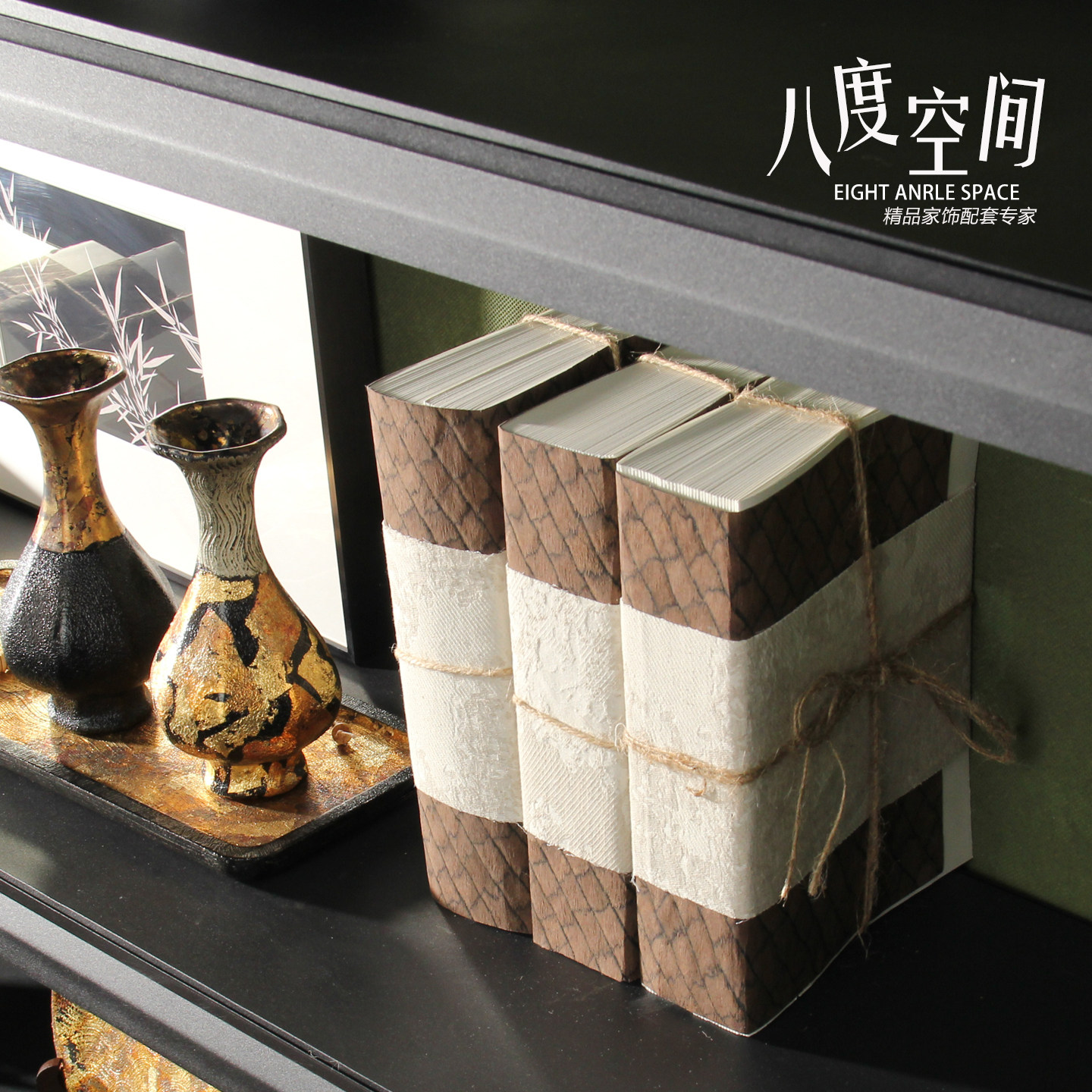 老钱风中古风侘寂风格书柜书架隔断摆件可翻动装饰书道具书假书