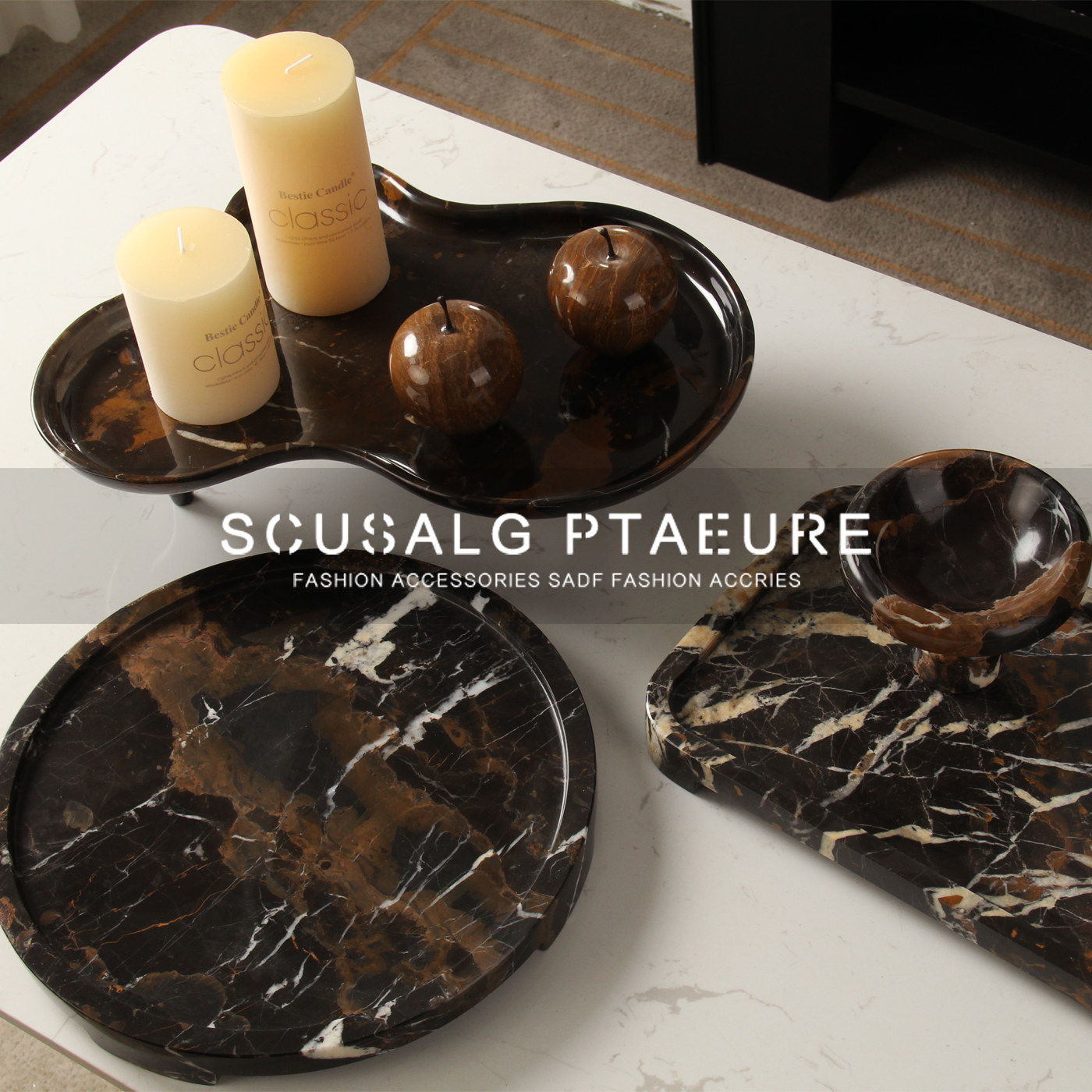 石材大理石托盘果盘客厅茶几零食收纳盘侘寂风中古风软装饰品摆件