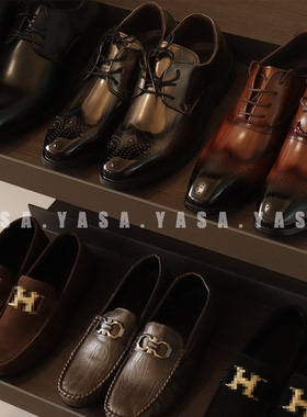样板房男士皮鞋乐福鞋组合摆件