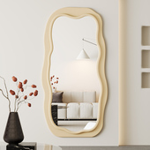 全身镜轻奢高级感贴墙镜子全身镜挂墙创意异形波浪客厅网红全身镜