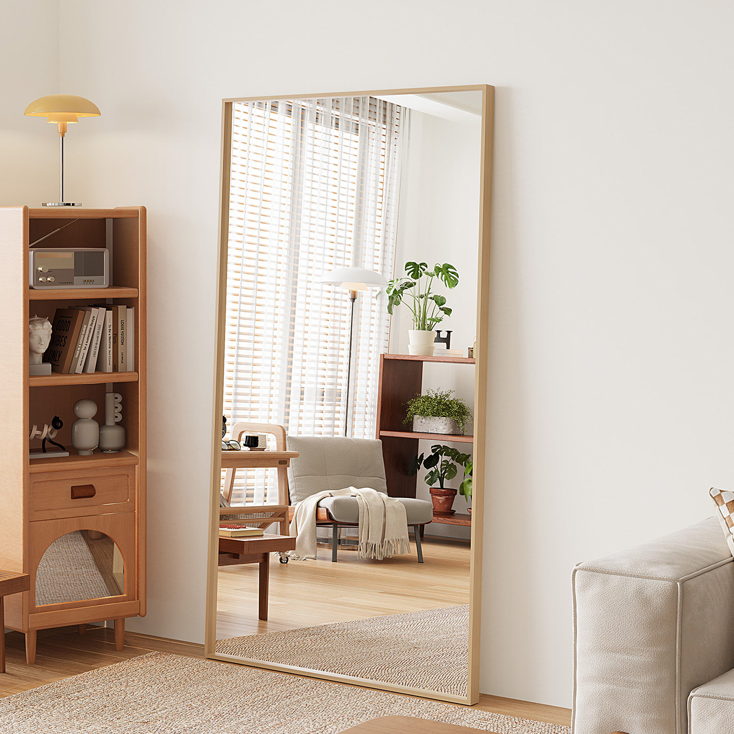 家用高清原木风壁挂式全身镜