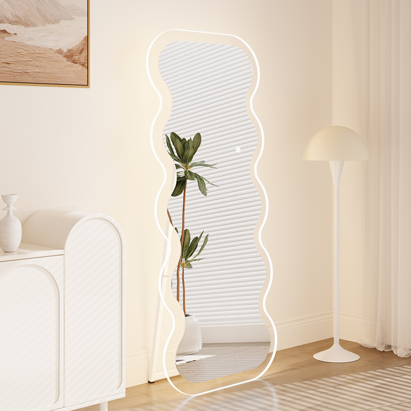 智能波浪全身镜家用穿衣镜异形带灯挂墙式衣帽间入户试衣镜子灯镜