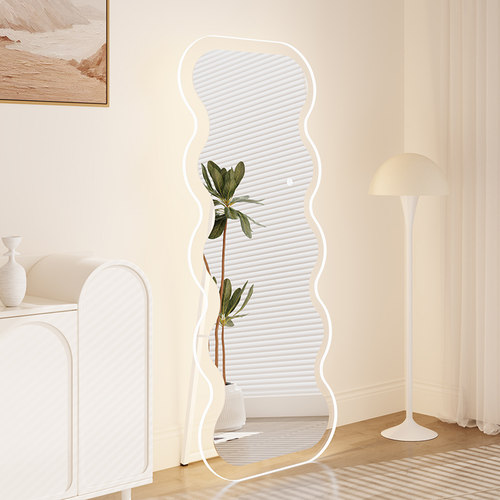 智能波浪全身镜家用穿衣镜异形带灯挂墙式衣帽间入户试衣镜子灯镜