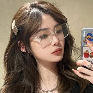 方形透明眼镜框女超轻近视眼镜可配度数防蓝光抗辐射平光镜女时尚