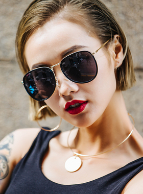 超大框黑色墨镜女大脸显瘦蛤蟆眼镜防紫外线太阳镜网红款街拍遮阳