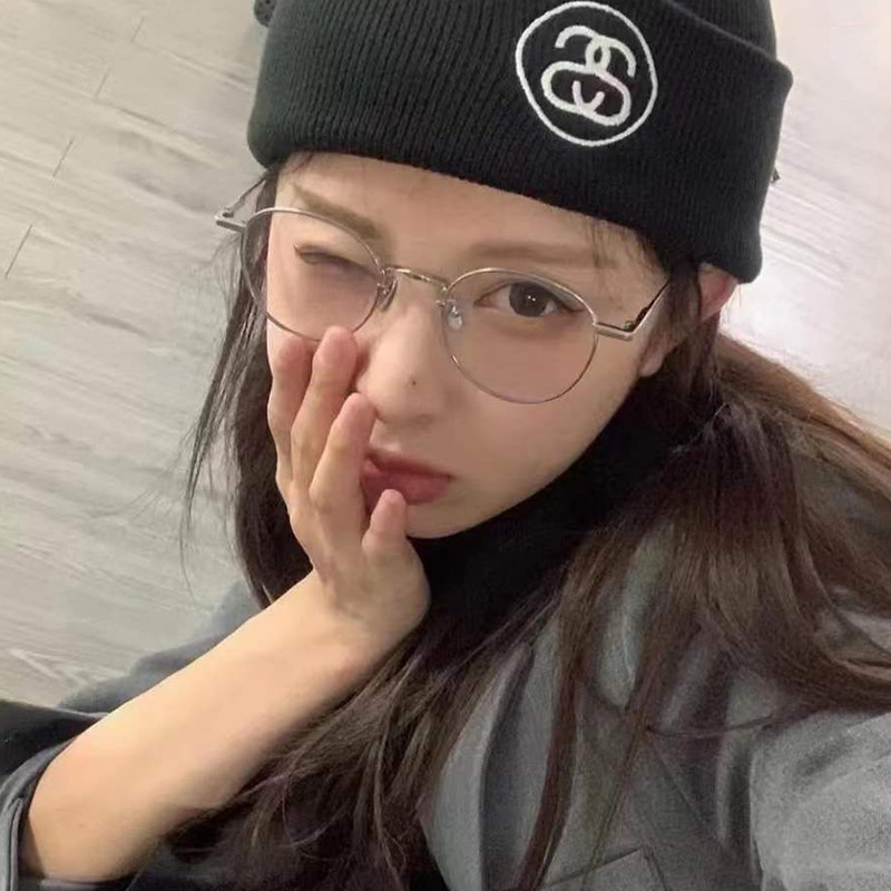 韩版潮金丝边眼镜框女款ins风时尚金属圆形近视眼镜可配度数散光