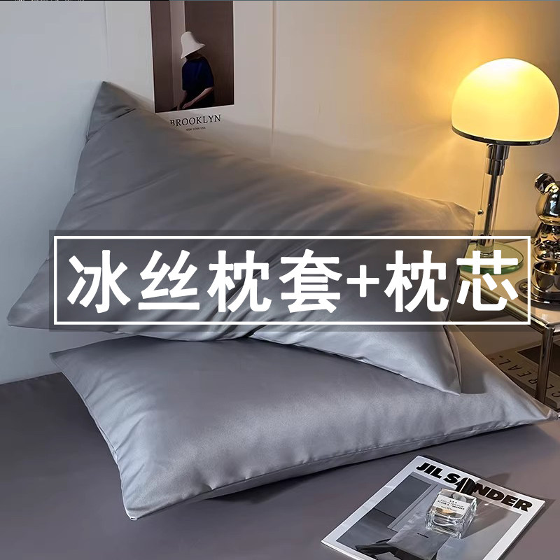 冰丝枕头套装夏季一对凉枕套含芯家用48cmx74cm成人枕芯整头单只图片