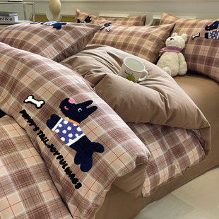 卡通纯棉磨毛毛巾绣床上用品四件套100全棉床单被套3件套 2025新款