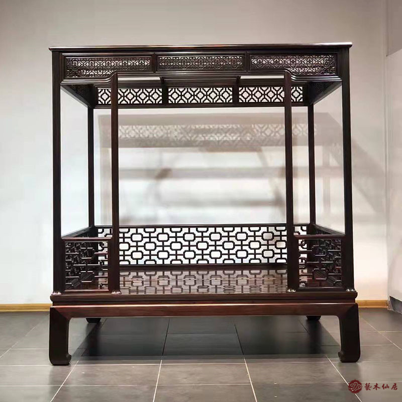 艺木仙居大红酸枝架子床实木床新中式月洞门架子床交趾黄檀红木床