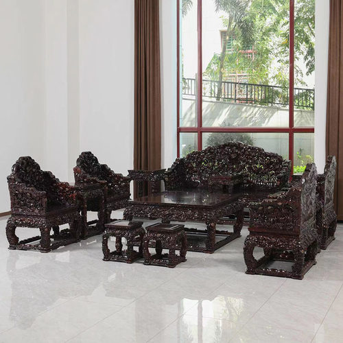 红木家具印度小叶紫檀镂空荷花宝座沙发十三件套中式客厅沙发组合
