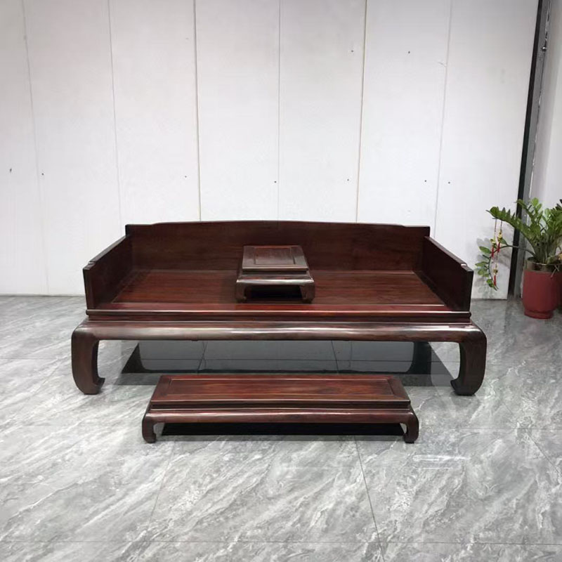 大红酸枝素面罗汉床客厅沙发床全实木仿古禅意罗汉榻卧榻红木家具