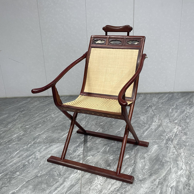 赞比亚血檀交椅实木中式交叉椅红木家具休闲椅镶云石阳台简约躺椅