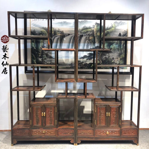 红木博古架 大红酸枝 实木隔断博古架线条古董架展示架 - 封面