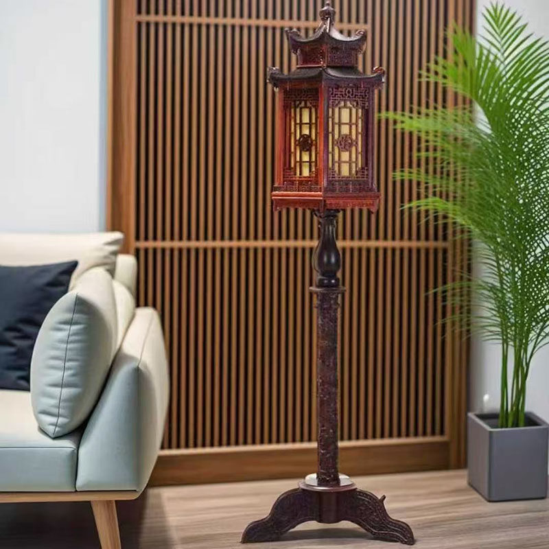 黑檀木仿古落地宫灯实木古典书房客厅立灯卧室工艺装饰红木灯具